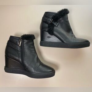 Aquatalia | Size 8.5 Cameron Waterproof Black Leather Wedge‎ Boots